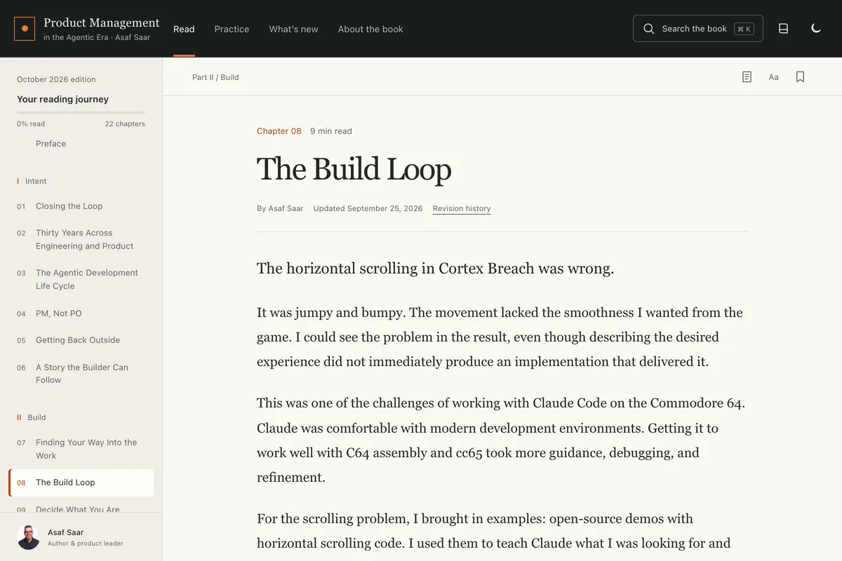 The actual web reader, showing chapter navigation beside the chapter text.